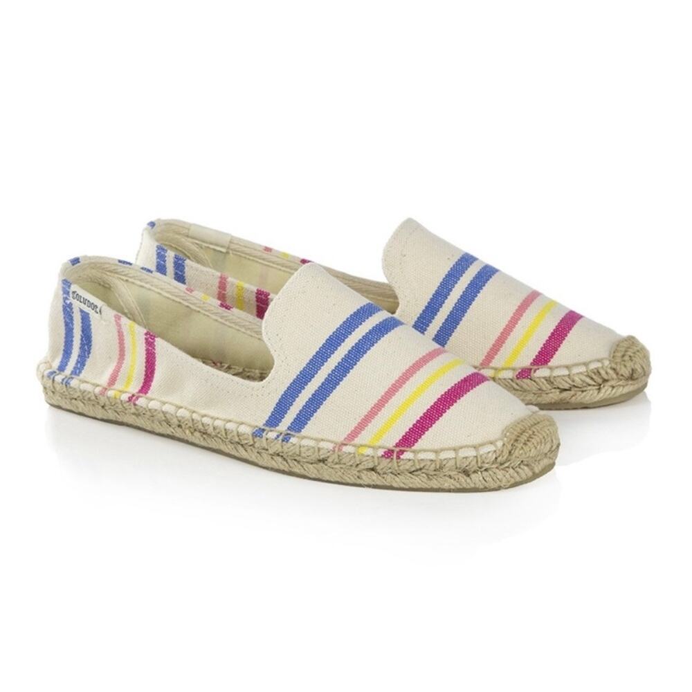 Soludos White Candy Stripe Espadrille Canvas Smoking Slipper Size 8